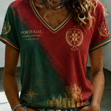 T-shirt Impressa Futebol Português Feminino Decote V