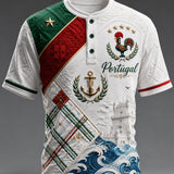 Camisa masculina de manga curta com estampa artística do futebol português em relevo