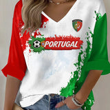 Camiseta casual com estampa de futebol feminino português