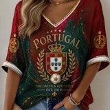 Camiseta casual com estampa de futebol feminino português