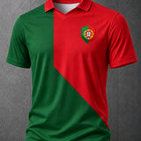 Camiseta com Gola em V e Estampa de Arte para Fãs de Futebol de Portugal – Masculina