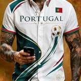 Camisa masculina de manga curta com estampa artística: tema do torcedor de futebol português