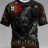 Camiseta masculina com tema de futebol de Portugal: estampa em relevo com arte para torcedores