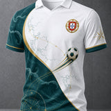 Camiseta com Gola em V e Estampa de Arte para Fãs de Futebol de Portugal – Masculina
