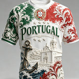 Camiseta masculina com tema de futebol de Portugal: estampa em relevo com arte para torcedores