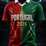 Camiseta com Gola em V e Estampa de Arte para Fãs de Futebol de Portugal – Masculina