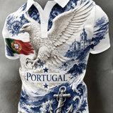 Camisa polo masculina com tema de futebol português: detalhes em relevo e estampa artística inspirada nos torcedores