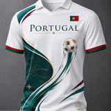 Camiseta com Gola em V e Estampa de Arte para Fãs de Futebol de Portugal – Masculina