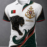 Camiseta com Gola em V e Estampa de Arte para Fãs de Futebol de Portugal – Masculina