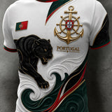Camiseta com tema de futebol Portugal Masculino: Impressão artística em relevo-Textura