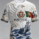 Camiseta masculina com tema de futebol de Portugal: estampa em relevo com arte para torcedores