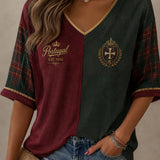 Camiseta casual com estampa de futebol feminino português