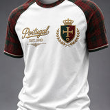 Camiseta masculina casual de manga curta com estampa de futebol português