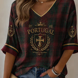 Camiseta casual com estampa de futebol feminino português