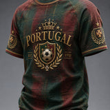 Camiseta masculina casual de manga curta com estampa de futebol português