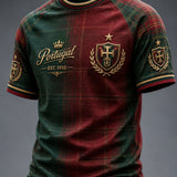 Camiseta masculina casual de manga curta com estampa de futebol português