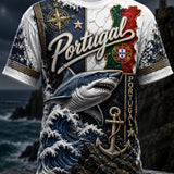 Camiseta masculina de futebol da seleção portuguesa com estampa em relevo e textura artística