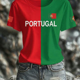 Tops femininos com estampas artísticas de elementos de torcida para o Portugal Football Match