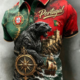Camiseta polo com estampa artística de torcida em partida de futebol masculino, estilo português