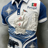 Camiseta polo com estampa artística de torcida em partida de futebol masculino, estilo português