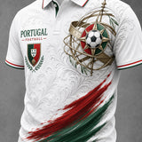 Camisa Polo Casual com Estampa de Arte Fã de Futebol Português Retrô