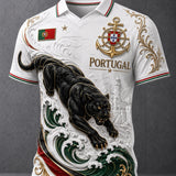 Men's Portugal Futebol Jogo Torcendo Em Relevo Texturizado Impressão Artística Polo Shirt