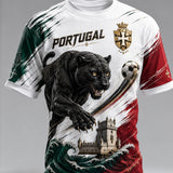 Camiseta com estampa em relevo e textura de torcida em partida de futebol da seleção portuguesa masculina