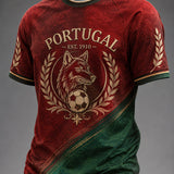 Camiseta masculina casual de manga curta com estampa de futebol português