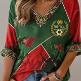 T-shirt do Futebol Portugal Feminino Impresso Waffle