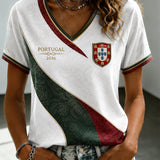 T-shirt Impressa Futebol Português Feminino Decote V