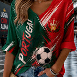 Futebol Português Feminino-Themed Art Print Top com Decote V