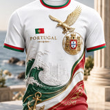Camiseta com estampa artística de torcida, tema futebol português, para homens