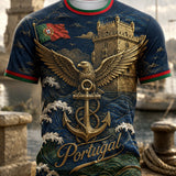 Camiseta com estampa artística de torcida, tema futebol português, para homens
