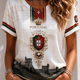Camiseta com estampa artística da cultura dos torcedores em apoio aos jogos de futebol feminino de Portugal