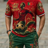 Men's Portugal Football Match Support Fan Culture Art Print T-Shirt Set