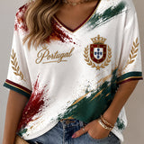 Camiseta casual com estampa de futebol feminino português