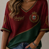 Camiseta casual com estampa de futebol feminino português