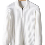 Camisola elegante com padrão às riscas e fecho de correr