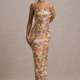 SELVIANA Vestido longo floral com lantejoulas