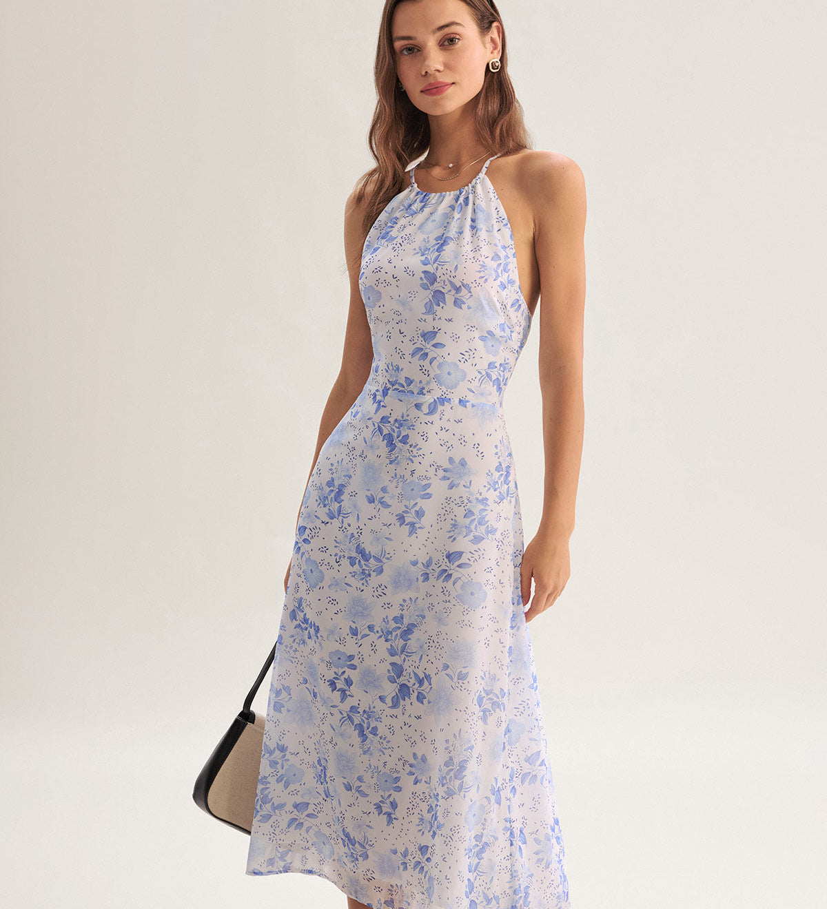 Vestido Midi Azul Floral