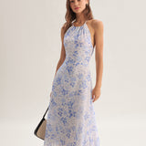 Vestido Midi Azul Floral