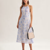 Vestido Midi Azul Floral