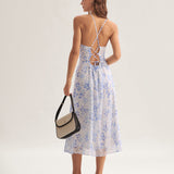 Vestido Midi Azul Floral