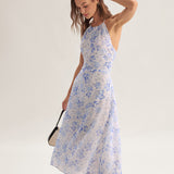 Vestido Midi Azul Floral