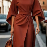 Margaret - Vestido elegante com mangas lanterna e cinto