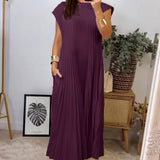 Vestido Simples Plissado Sem Mangas