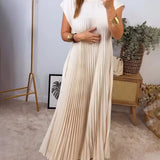 Vestido Simples Plissado Sem Mangas