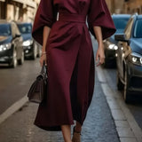 Margaret - Vestido elegante com mangas lanterna e cinto