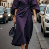 Margaret - Vestido elegante com mangas lanterna e cinto